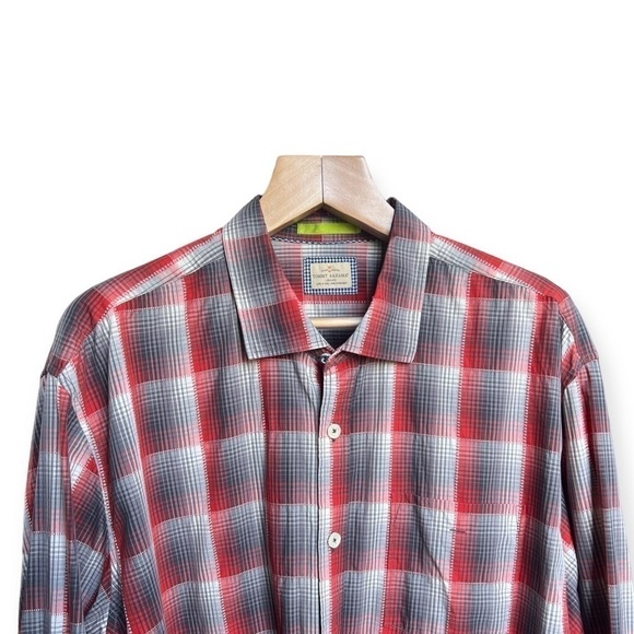 Tommy Bahama Men’s Red & Grey Plaid Long Sleeve Button Front Shirt, XXL - Picture 3 of 10